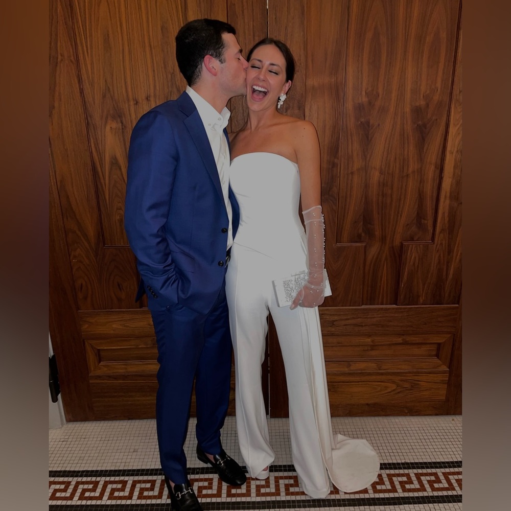 Nadine Merabi Bridal Charlotte white pant + Faye white top